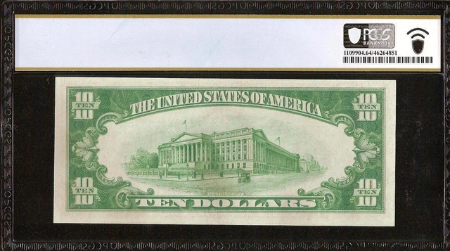 1934 $10 Bill Light Yellow Green Seal Federal Reserve Note Money Pcgs 64 Ppq 2