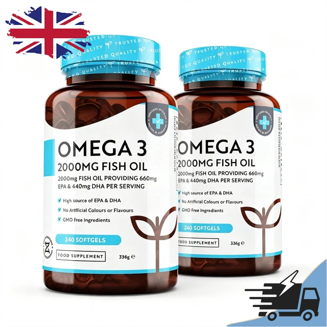 2PACK OMEGA 3 2000mg Fish Oil 240 Softgels 660mg EPA/440mg DHA Brain ...