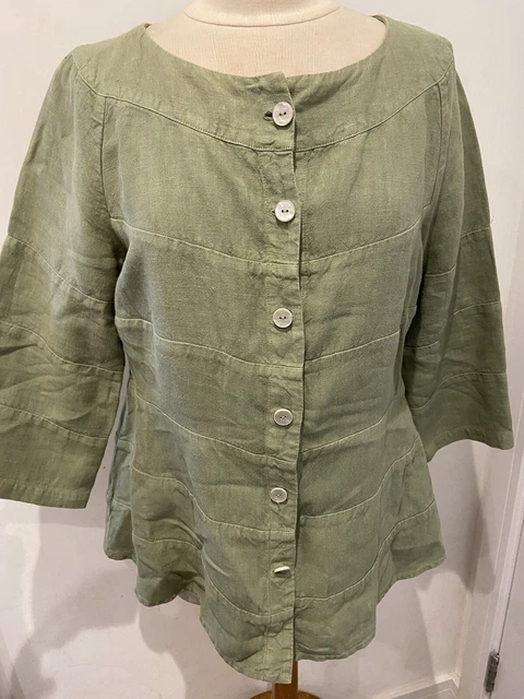 ELEMENTE CLEMENTE Boxy Jacket Size 3 Light Green 100% Linen  Button Fasten