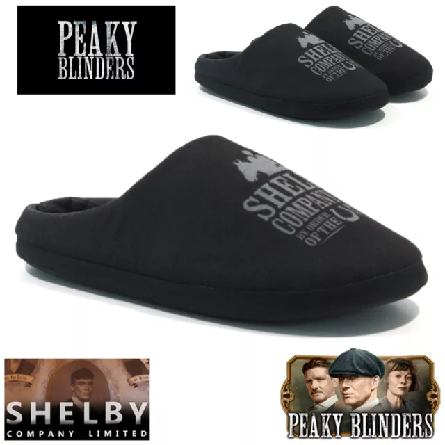 Mens Peaky Blinders Shelby Slippers Novelty Warm Comfort Fleece Winter Mule Size