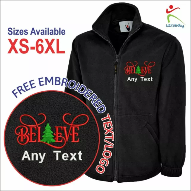 Personalised Believe Embroidered Jacket Merry Christmas Men Fleece Jacket XS-6XL