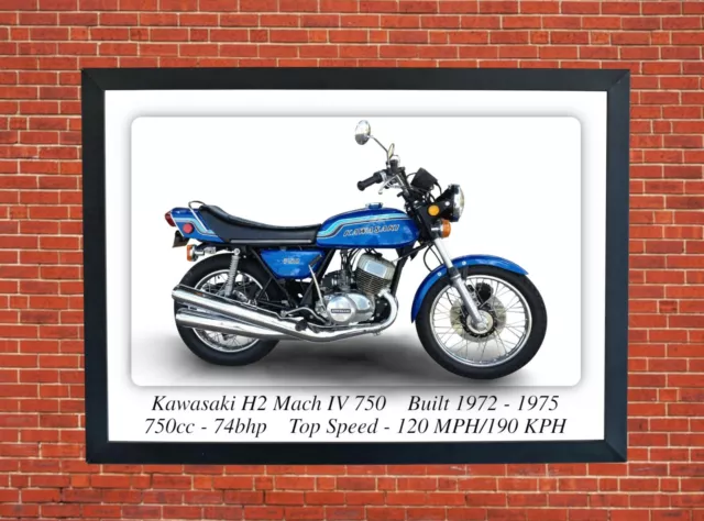 Kawasaki H2 Mach IV 750 A3 Size Print Poster on Photographic Paper 17 x 12 Inch