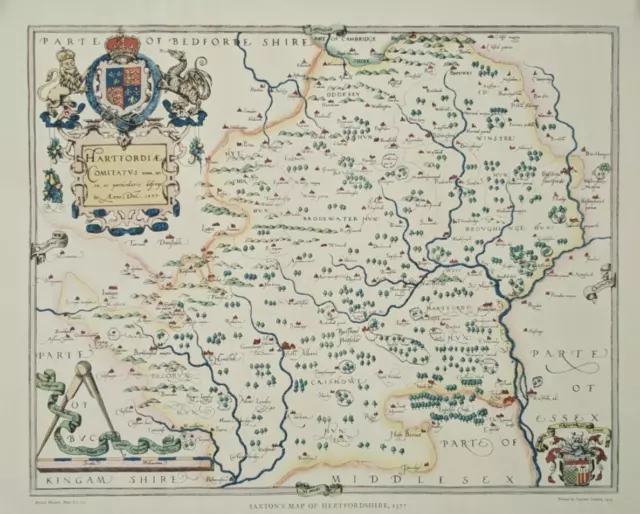 Saxton's Map Of Hertfordshire 1577 50 x 61.5cm.  British Museum maps