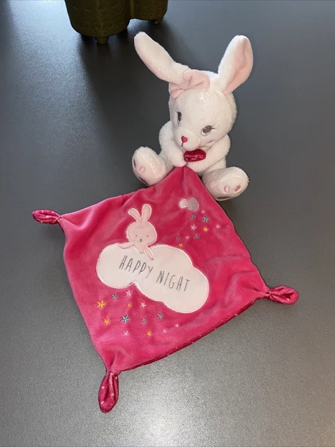 Peluche Doudou Lapin SIMBA NICOTOY KIABI Mouchoir Rose Happy Night NEUF