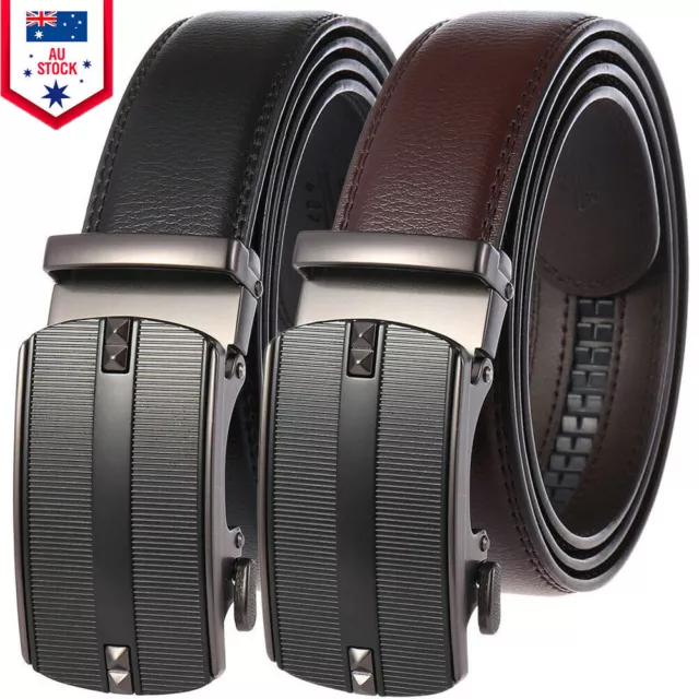 Luxury Men's Genuine Leather Belt Automatic Buckle Ratchet Waist Strap Jeans