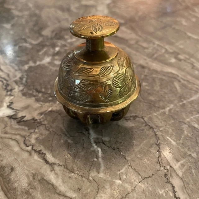Vintage Brass Etched Floral Claw Bell