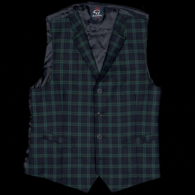 Brooks Brothers Gilet DA UOMO S 38R Blackwatch Navy Verde Plaid 4-Button Lana 2