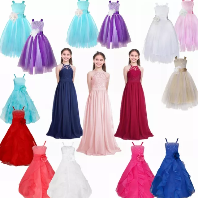 Girls Party Wedding Bridesmaid Gown Kids Baby Flower Girl Bow Princess Dress