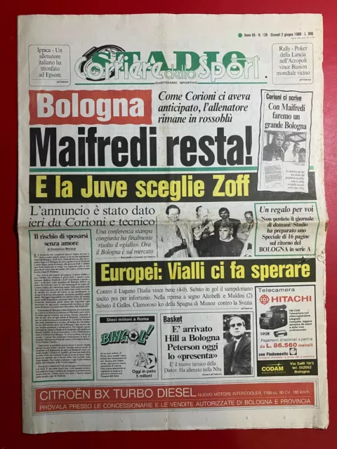 Corriere dello sport STADIO n 136/1988 MAIFREDI RESTA BOLOGNA CALCIO ZOFF JUVE