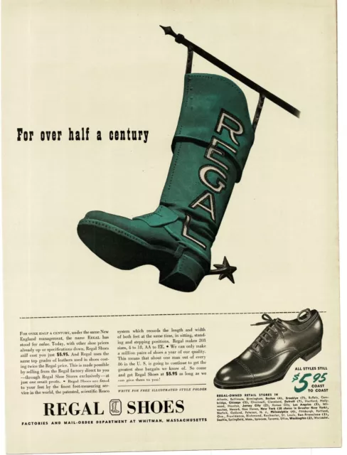 1942 Regal Shoes Boot That's Famous Boston to Hollywood Vintage Print Ad