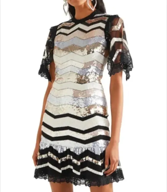 BNWT Needle & Thread Striped Sequin Lace Dress RRP £360