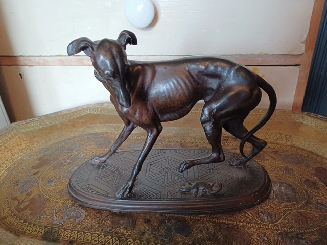 Antique Metal Sculpture / Figurine of a Greyhound Dog Treading on a Lizard