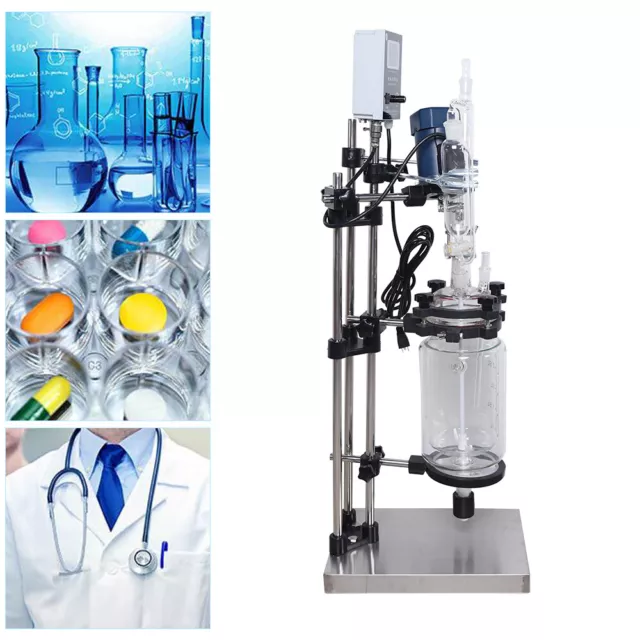 3L Jacketed Glass Reactor Reaction Vessel Digital 680r/min for Chemical Lab, 90W