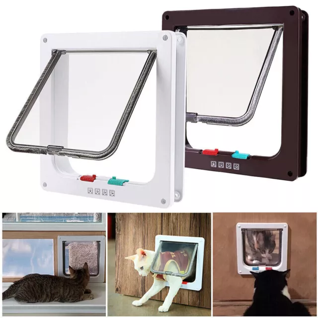 4 Way Pet Door Cat Puppy Dog Magnetic Lock Lockable Safe Flap Door Frame