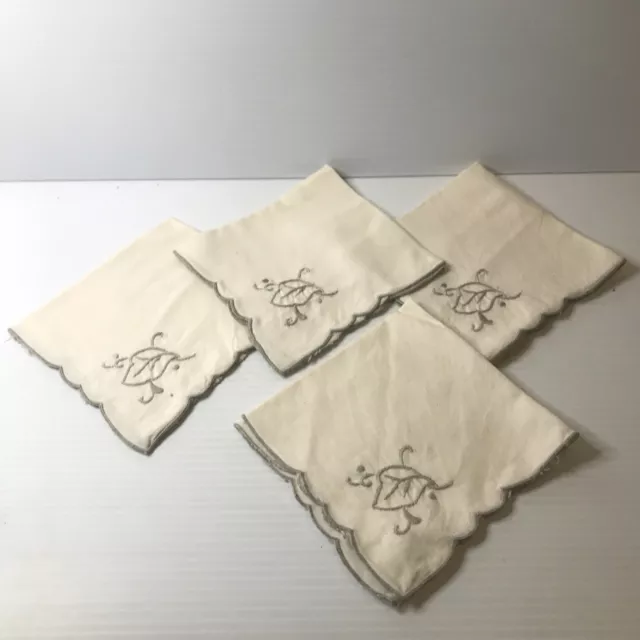 Vintage hand Embroidered Napkins Serviettes Cotton  Set of Four