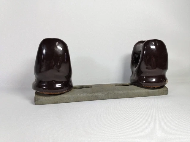 Vintage LOT OF 2 Brown Ceramic Porcelain Glazed Electric Power Line Insulators
