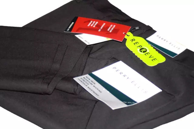 PERRY ELLIS mens MODERN FIT dress pants BLACK FLAT FRONT STRETCH 38 30 NWT $95