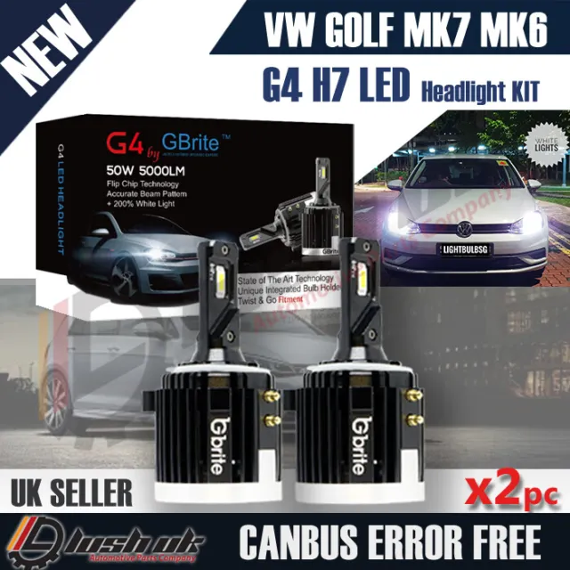 VW Golf MK6 MK7 H7 COB LED Headlight Bulbs Kit 5000 Lumens 12-24V Canbus 100W UK