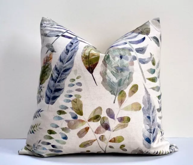 Voyage Maison Cushion Cover Blue, Green, Mauve  Painterly Layered Leaf Design