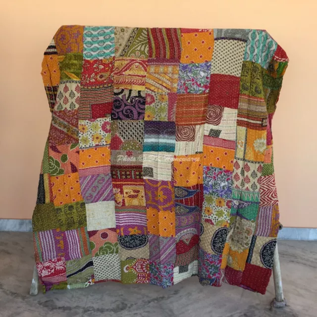 Chemin de lit multicolore Kantha Quilt Vintage Patchwork couvre-lits simples