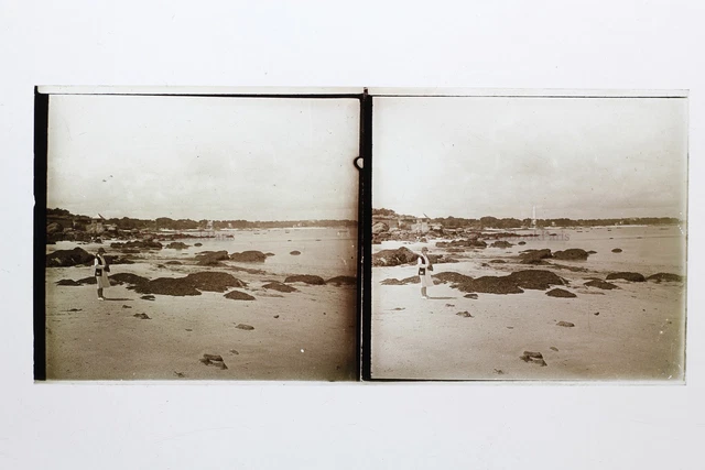 Bretagne Vacances France Photo Stereo 10n33 Plaque verre Vintage c1930