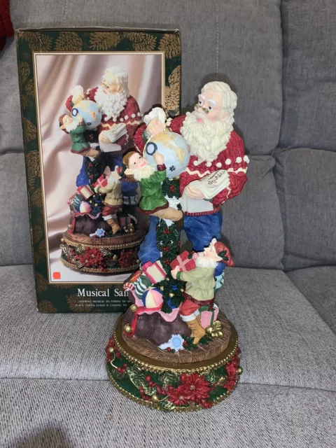 Vintage Musical Christmas Jolly St Nicholas Santa Claus Figure Elves JC Pennys
