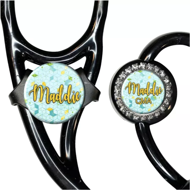 Geometric Stethoscope Name Tag Personalized Adjustable Id Nurse, Doctor Gift