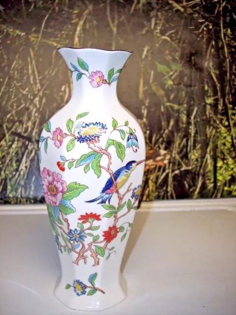 AYNSLEY Pembroke Fine Bone China Vase Made in England Flowers Birds Mint.  9” h