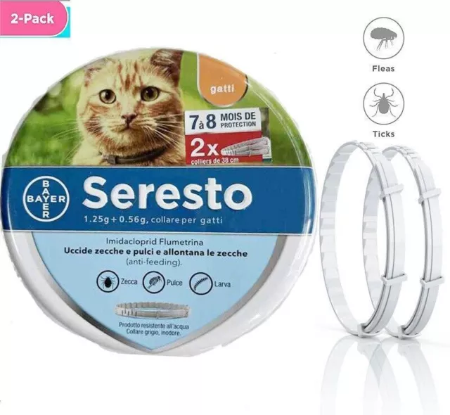 2 x Bayer SERESTO Collare Antiparassitario per GATTO e gatti 8mesi Protezione IT