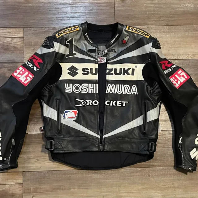 Men's Suzuki Rocket Black Motorbike Racing Motorcycle Cowhide Leather Jacket