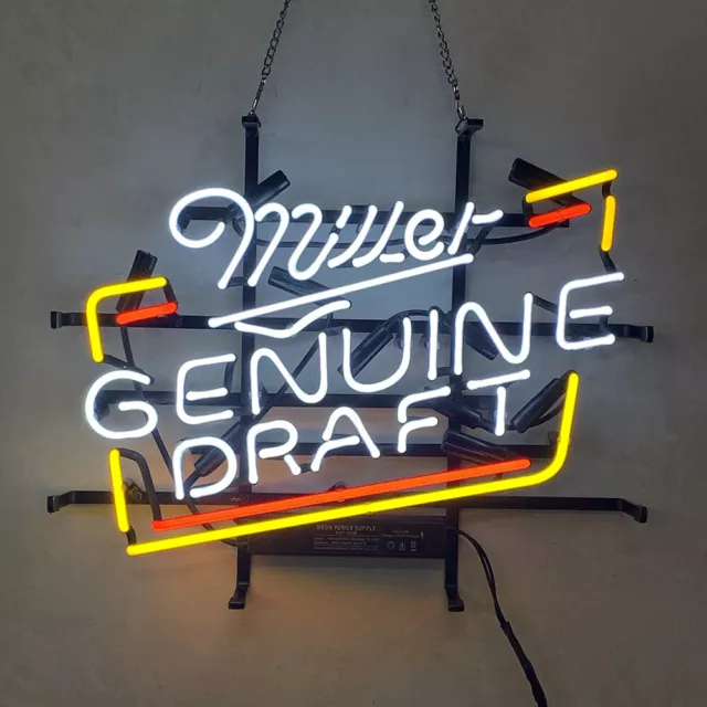 Miller Genuine Draft Real Glass Neon Light Sign Bistro Pub Wall Hanging 17"x14"