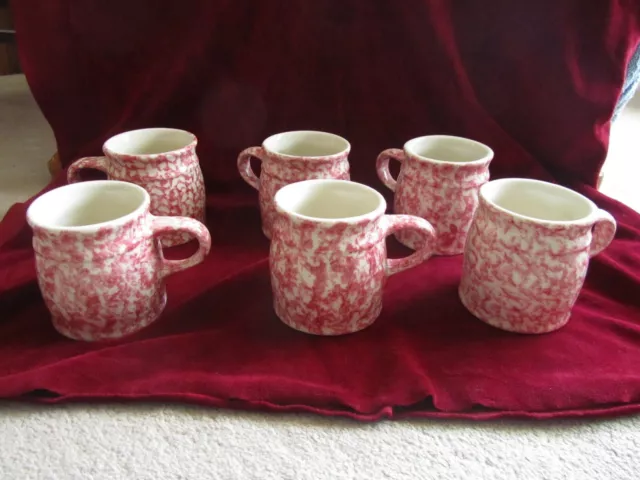 Set of 5 Roseville Red Spongeware The Workshop of Gerald E. Henn Coffee Mugs