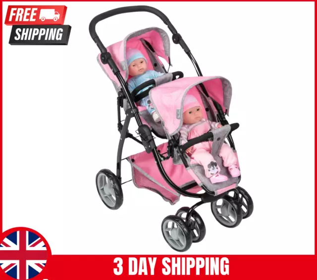 Silver Cross Dolls Pram Twin Wave Stroller Tandem Pushchair Toy Double Buggy NEW