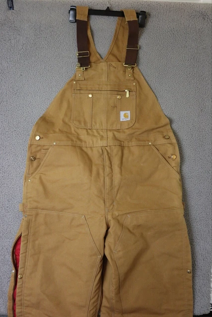 Carhartt Men's Quilted Insulated Zip To Waist Tan Bib Overalls Size 44x30