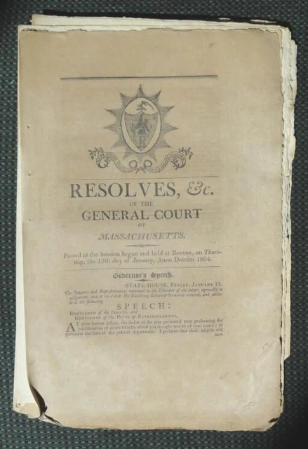 1804 antique MASSACHUSETTS RESOLVES COURT history gene