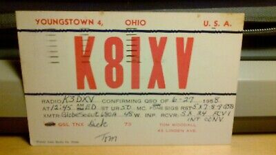 amateur ham radio QSL postcard K8IXV Tom Woodall 1958 Youngstown Ohio