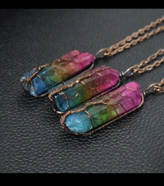 Crystal Gemstone Necklace Pendant Natural Chakra Stone Energy Healing with Chain