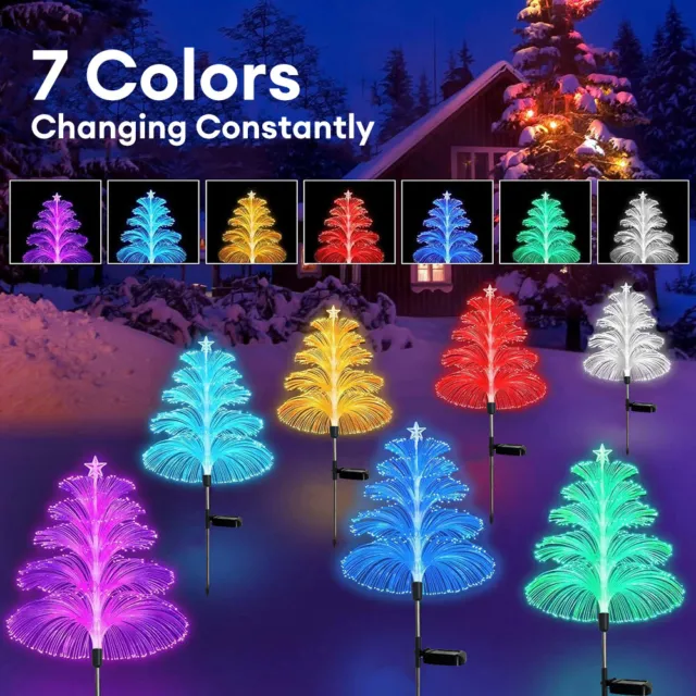 LED Christmas Tree Stake Solar Powered Lights Outdoor Yard Garden Pathway Lamps