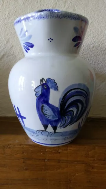 &Eclat& PICHET CRUCHE - QUIMPER FAÏENCE HB ?  Décor bleu au COQ - PEINT MAIN