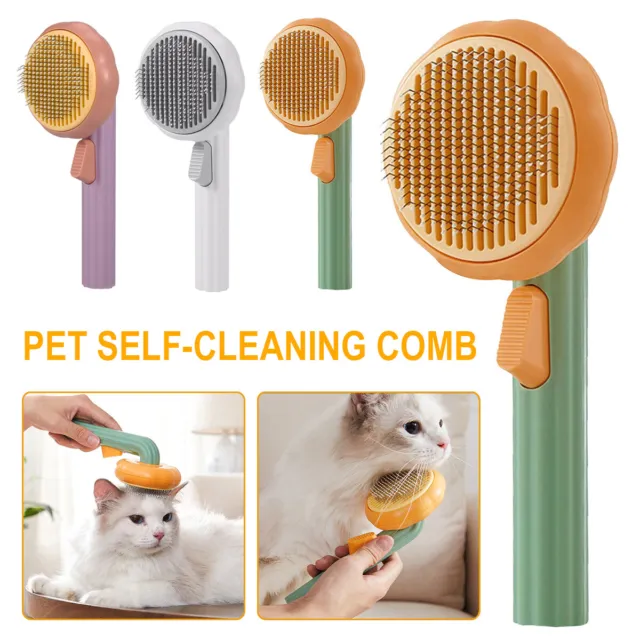 Pumpkin Hair Comb Grooming Massage Deshedding Self Cleaning Brush Pet Dog Cat US 2