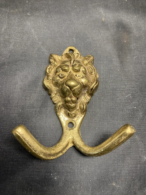 Solid Brass Lion Head Antique Coat Hat Hooks Hanger Home Or School.