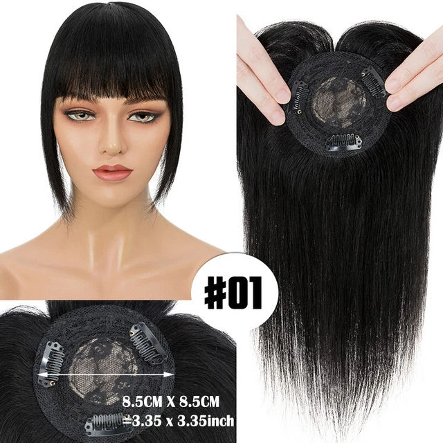 8.5x8.5cm Remy Topper Human Hair Clip In for Women Top Hair Loss  #1 Jet Black