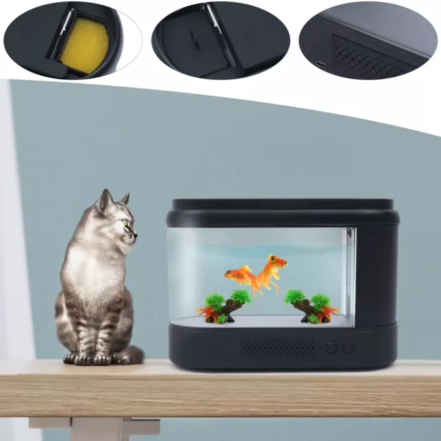 Mini Fish Tank Desktop Automatic Water Cycle Ecological Grass Tank Desk Decor
