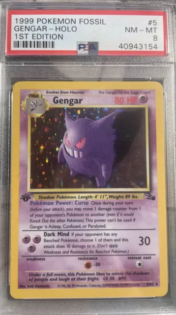 Gengar 1999 Pokemon Fossil 1st Edition Holo PSA 8 NM-MT #5