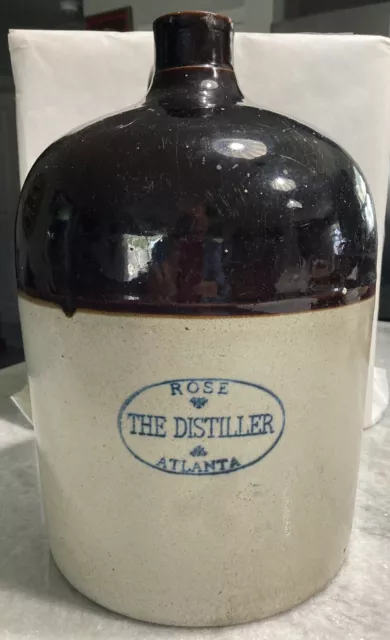 Rose The Distiller  Atlanta Whiskey Jug 2 Gallon Stoneware Pre-Prohibition
