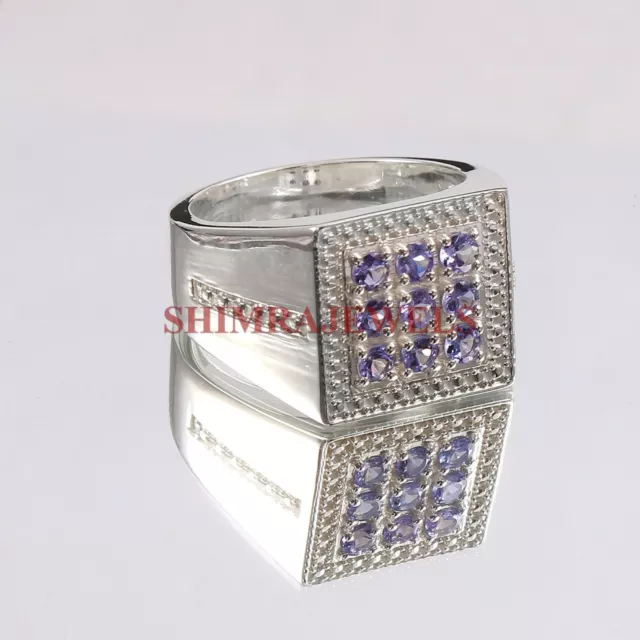 Naturel Pierre Précieuse Tanzanite Avec 925 Bague en Argent pour Homme #374