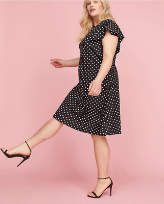 Lane Bryant Ruffle Sleeve Polka Dot Fit Flare Dress Plus 18/20 22/24 26/28