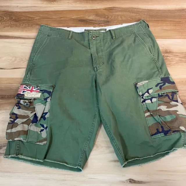 Denim & Supply Ralph Lauren Cargo Shorts Mens 34 Green Camo American UK Flag