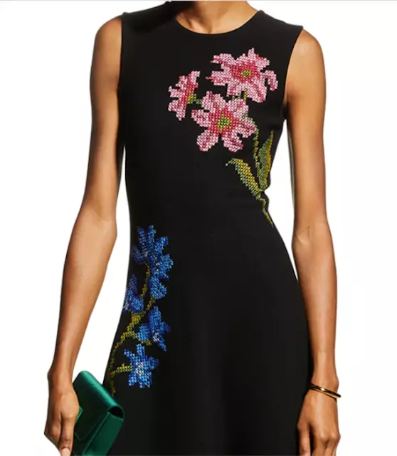 Oscar de la Renta Floral Cross-Stitch Pointelle Midi Dress SZ M - NWOT RT$2,690