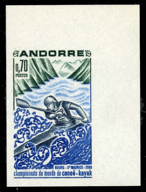 French Andorra #190 MNH Imperf CV€65.00 Yvert #196a Kayak